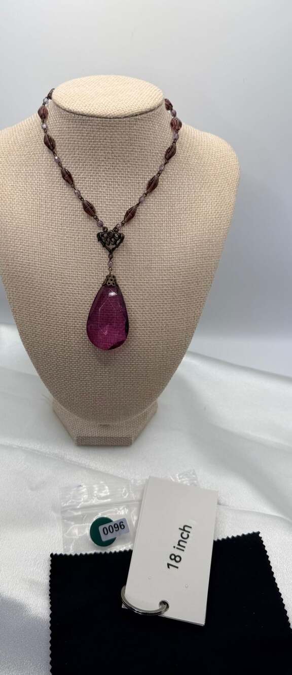 Robert Rose Purple Glass Teardrop Pendant Necklace